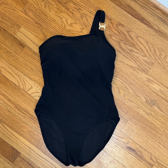 Tory Burch Other - Tory Burch Black One Shoulder One Piece Swimsuit with Gold Accent
